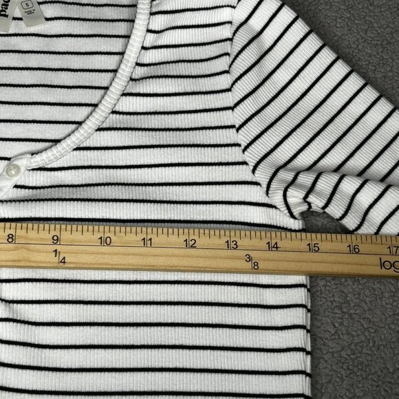 Pact Shirt Womens Small White Black Stripe Henley Ribbed Organic Cotton Top - Picture 5 of 11